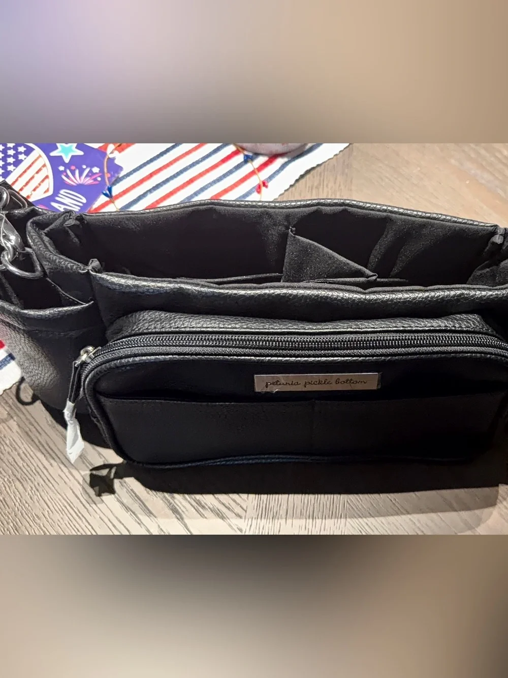 Petunia Pickle Bottom Black Stroller Organizer with Zip Pocket